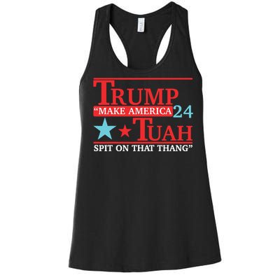 Trump Hawk Tuah Funny Viral Humor Meme Video Women's Racerback Tank