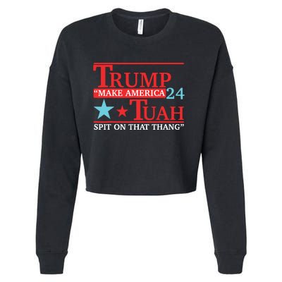 Trump Hawk Tuah Funny Viral Humor Meme Video Cropped Pullover Crew