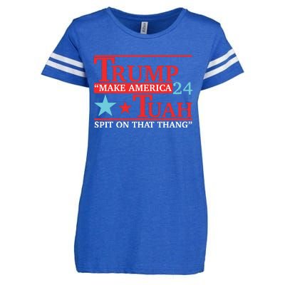 Trump Hawk Tuah Funny Viral Humor Meme Video Enza Ladies Jersey Football T-Shirt