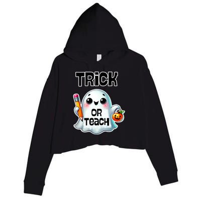 Teacher Halloween Trick Or Teach Cute Ghost Coffee Pumpkins Meaningful Gift Crop Fleece Hoodie