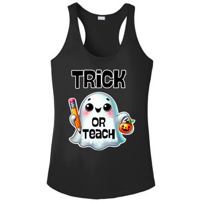 Teacher Halloween Trick Or Teach Cute Ghost Coffee Pumpkins Meaningful Gift Ladies PosiCharge Competitor Racerback Tank