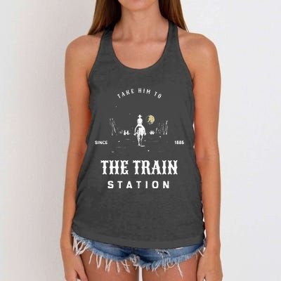 Take Him To The Train Station Women's Knotted Racerback Tank