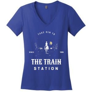 Take Him To The Train Station Women's V-Neck T-Shirt