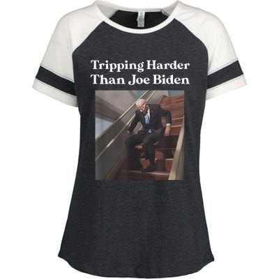 Tripping Harder Than Joe Biden Enza Ladies Jersey Colorblock Tee