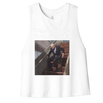 Tripping Harder Than Joe Biden Women's Racerback Cropped Tank