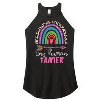 Tiny Human Tamer Funny Teacher Or Mom Leopard Rainbow Women’s Perfect Tri Rocker Tank