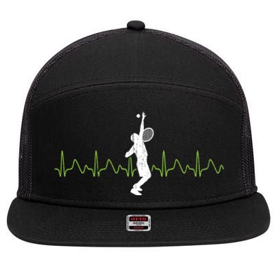 Tennis Heartbeat Tennis Player Gift 7 Panel Mesh Trucker Snapback Hat