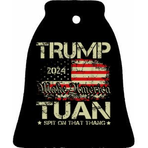 Trump Hawk Tuah Funny Viral Humor Meme Video Girl 24 Tua Ceramic Bell Ornament