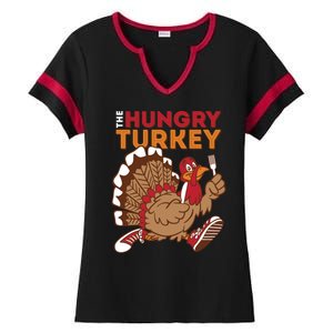 The Hungry Turkey Funny Thanksgiving Ladies Halftime Notch Neck Tee