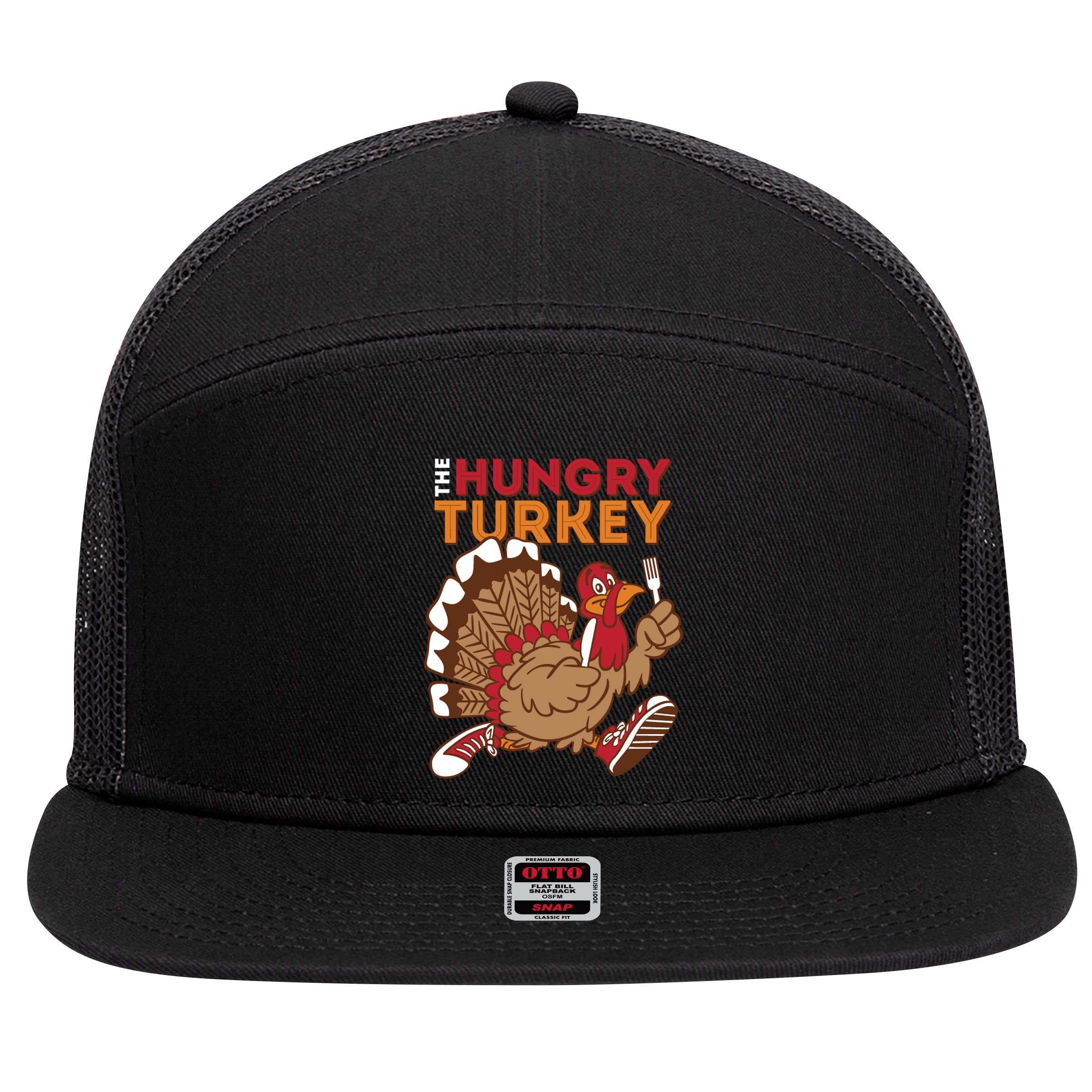 The Hungry Turkey Funny Thanksgiving 7 Panel Mesh Trucker Snapback Hat