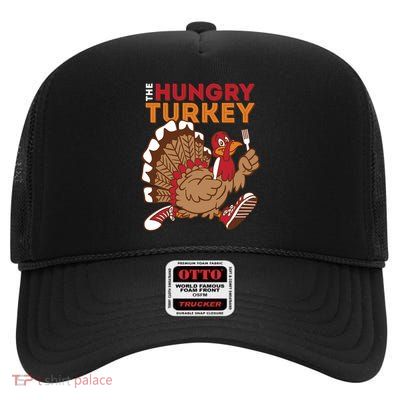 The Hungry Turkey Funny Thanksgiving High Crown Mesh Back Trucker Hat