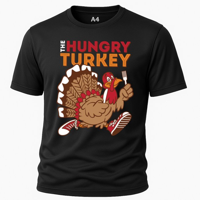 The Hungry Turkey Funny Thanksgiving Cooling Performance Crew T-Shirt