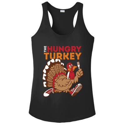 The Hungry Turkey Funny Thanksgiving Ladies PosiCharge Competitor Racerback Tank