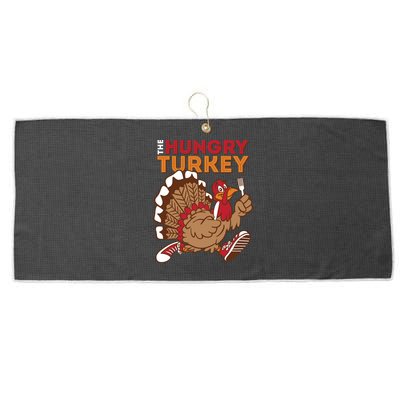 The Hungry Turkey Funny Thanksgiving Large Microfiber Waffle Golf Towel