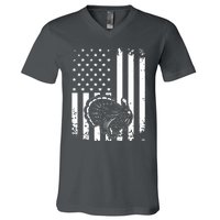 Turkey Hunting Tonal American Flag V-Neck T-Shirt