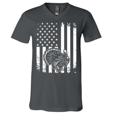 Turkey Hunting Tonal American Flag V-Neck T-Shirt