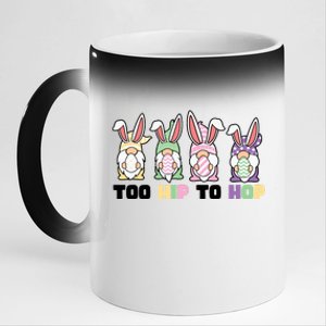 Too Hip To Hop Easter Eggs Gnome 11oz Black Color Changing Mug