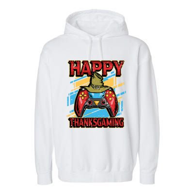 Thanksgiving Happy Thanksgaming Holiday Gamer Controller Gift Garment-Dyed Fleece Hoodie