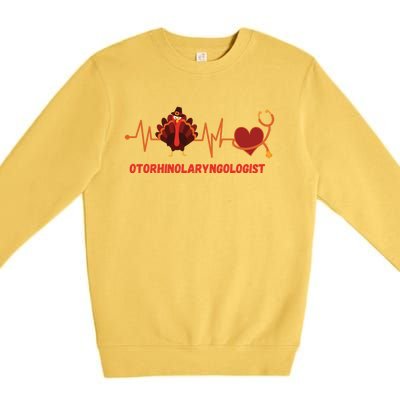 Thanksgiving Heartbeat Turkey Ent Surgeon Doctor Medical Cute Gift Premium Crewneck Sweatshirt