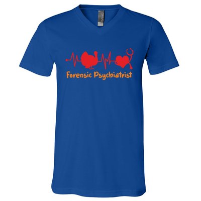 Thanksgiving Heartbeat Turkey Forensic Psychiatrist Doctor Cool Gift V-Neck T-Shirt