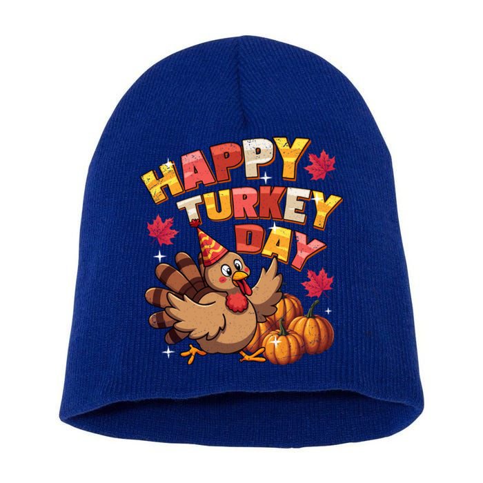 Thanksgiving Happy Turkey Day Fall Autumn Distressed Great Gift Short Acrylic Beanie