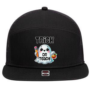 Teacher Halloween Trick Or Teach Cute Ghost Coffee Pumpkins 7 Panel Mesh Trucker Snapback Hat