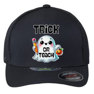 Teacher Halloween Trick Or Teach Cute Ghost Coffee Pumpkins Flexfit Unipanel Trucker Cap