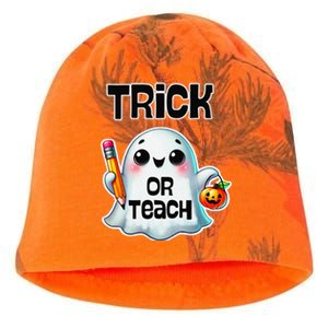 Teacher Halloween Trick Or Teach Cute Ghost Coffee Pumpkins Kati - Camo Knit Beanie