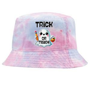 Teacher Halloween Trick Or Teach Cute Ghost Coffee Pumpkins Tie-Dyed Bucket Hat