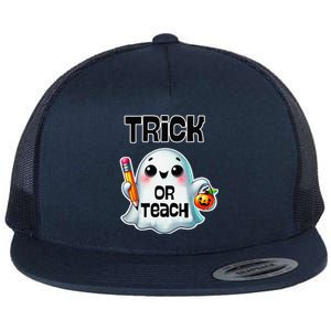 Teacher Halloween Trick Or Teach Cute Ghost Coffee Pumpkins Flat Bill Trucker Hat