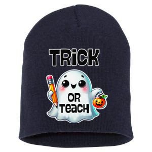 Teacher Halloween Trick Or Teach Cute Ghost Coffee Pumpkins Short Acrylic Beanie