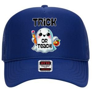 Teacher Halloween Trick Or Teach Cute Ghost Coffee Pumpkins High Crown Mesh Back Trucker Hat