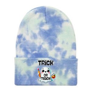 Teacher Halloween Trick Or Teach Cute Ghost Coffee Pumpkins Tie Dye 12in Knit Beanie