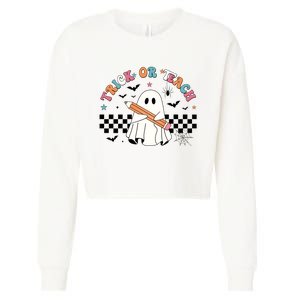 Teacher Halloween Trick Or Teach Cropped Pullover Crew