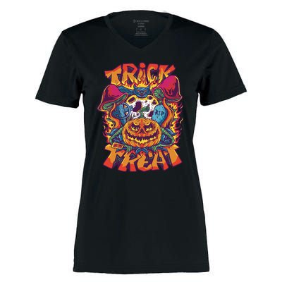 Trippy Halloween Trick Or Treat Women's Momentum V-Neck T-Shirt