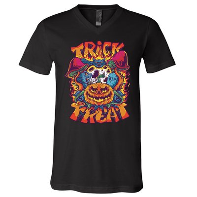 Trippy Halloween Trick Or Treat V-Neck T-Shirt