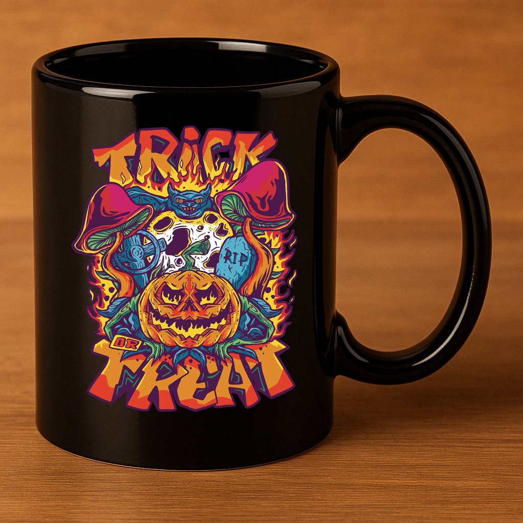 Trippy Halloween Trick Or Treat 11oz C Handle Ceramic Mug