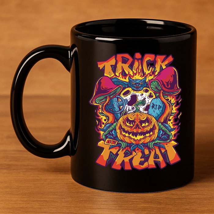Trippy Halloween Trick Or Treat 11oz C Handle Ceramic Mug