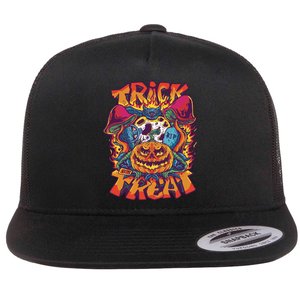 Trippy Halloween Trick Or Treat Flat Bill Trucker Hat