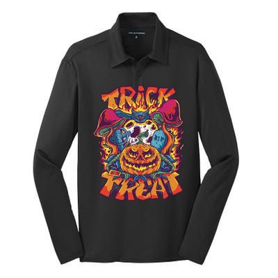 Trippy Halloween Trick Or Treat Silk Touch Performance Long Sleeve Polo