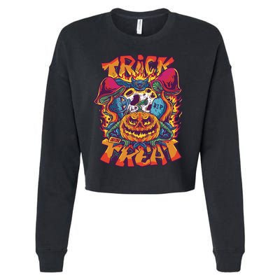 Trippy Halloween Trick Or Treat Cropped Pullover Crew