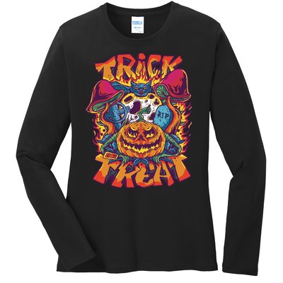 Trippy Halloween Trick Or Treat Ladies Long Sleeve Shirt