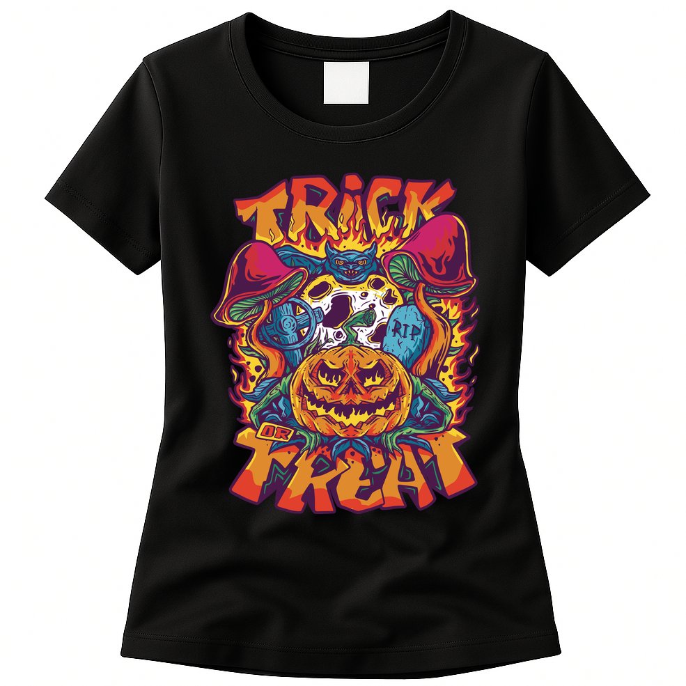 Trippy Halloween Trick Or Treat Womens T-Shirt