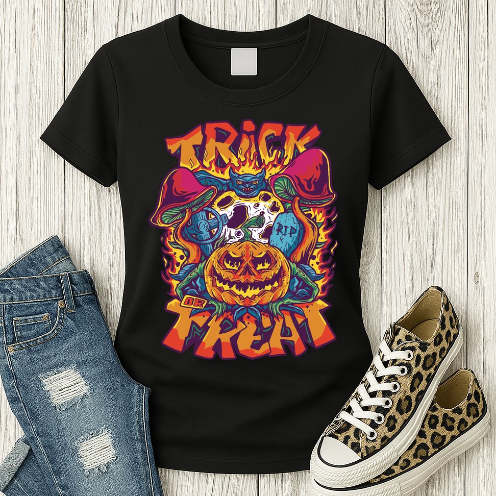 Trippy Halloween Trick Or Treat Womens T-Shirt