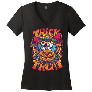 Trippy Halloween Trick Or Treat Women's V-Neck T-Shirt