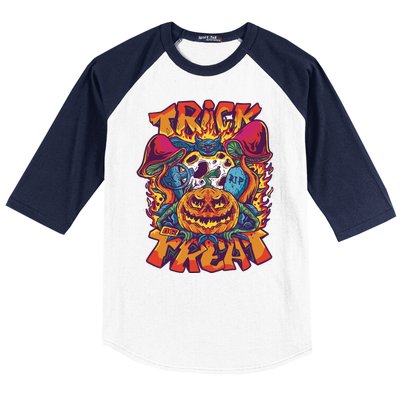 Trippy Halloween Trick Or Treat Baseball Sleeve Shirt