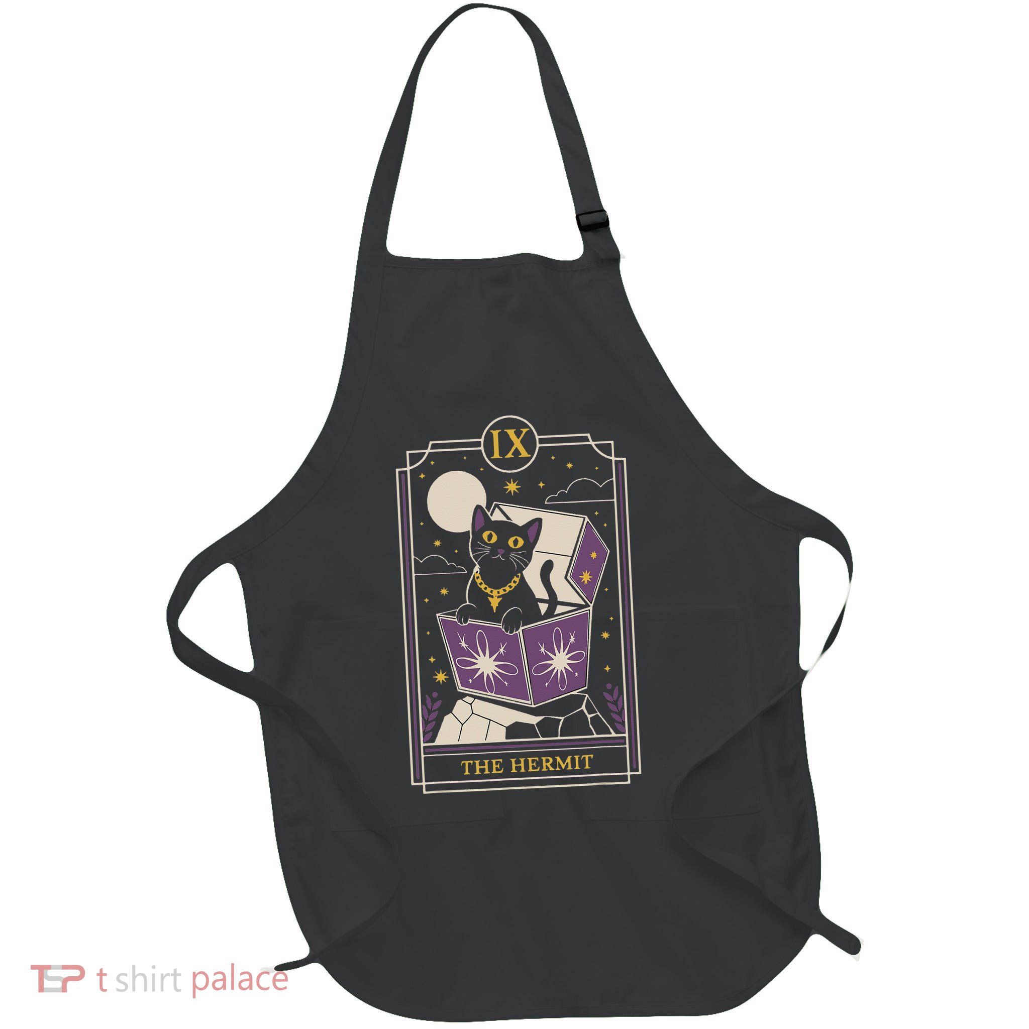 The Hermit Tarot Card Cat In A Box Fortune Teller Cat Lover Full-Length Apron With Pockets