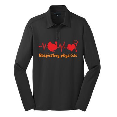 Thanksgiving Heartbeat Turkey Respiratory Physician Doctor Gift Silk Touch Performance Long Sleeve Polo