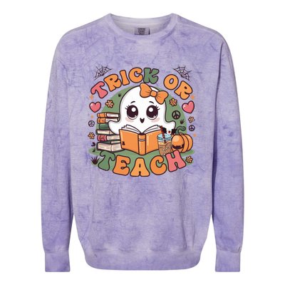 Teacher Halloween Trick Or Teach Cute Ghost Coffee Pumpkins Gift Colorblast Crewneck Sweatshirt