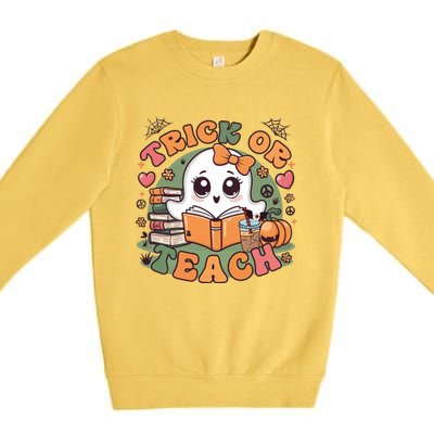 Teacher Halloween Trick Or Teach Cute Ghost Coffee Pumpkins Gift Premium Crewneck Sweatshirt